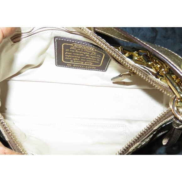 Coach 2007 Cursive Creed Signature Shimmer Stripe Canvas & Leather Demi Baguette - Picture 8 of 12